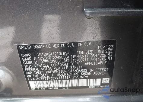 2024 Honda Hr-V Awd Lx from USA, damaged, VIN 3CZRZ2H36RM738784